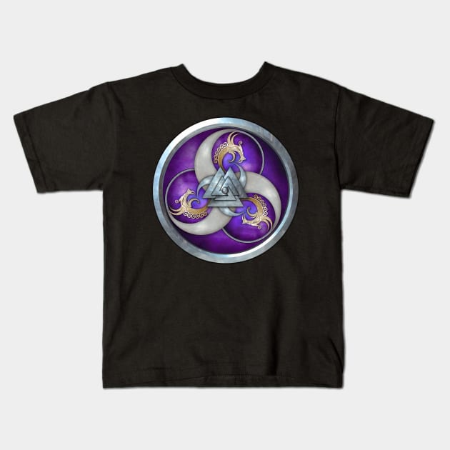 Purple Norse Triple Dragons Shield Kids T-Shirt by NaumaddicArts